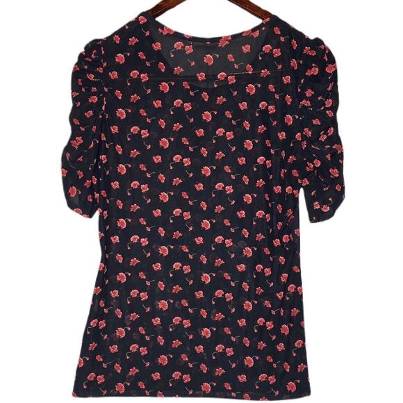 Large Sheer Floral Top, Ember Rose,Stretchy - Picture 3 of 5